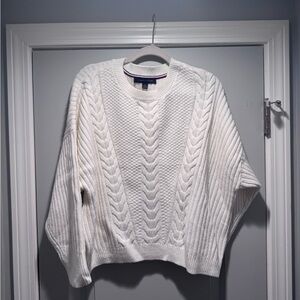 Tommy Hilfiger White Cable Knit Crewneck Sweater